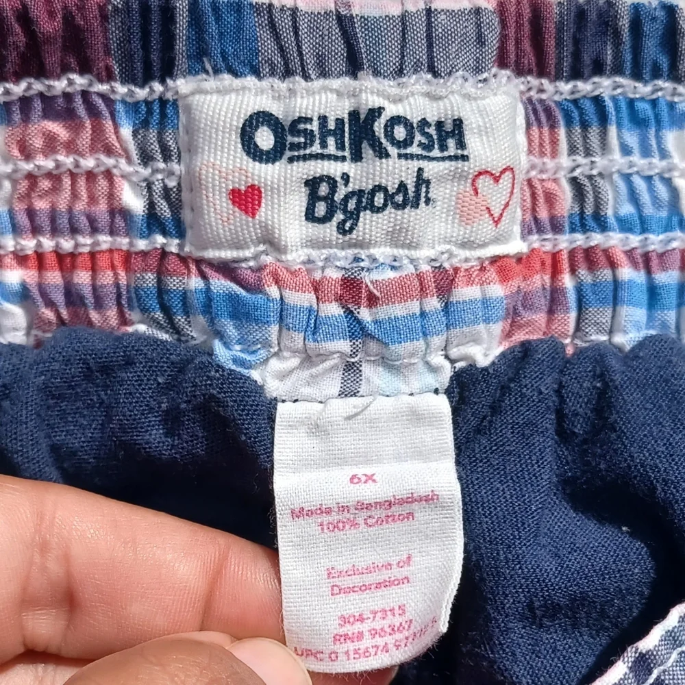 OshKosh B'Gosh Plaid Skort Red White Blue Skirt Girls 6x Pockets Embroidered